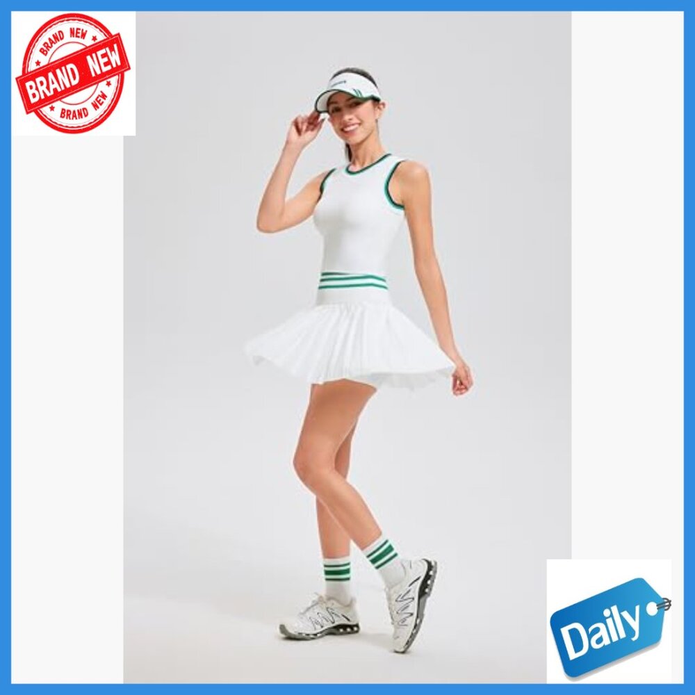 High Waisted Pleated Tennis Skirt Set with Built-in Bra and Pockets - Picture 3 of 7